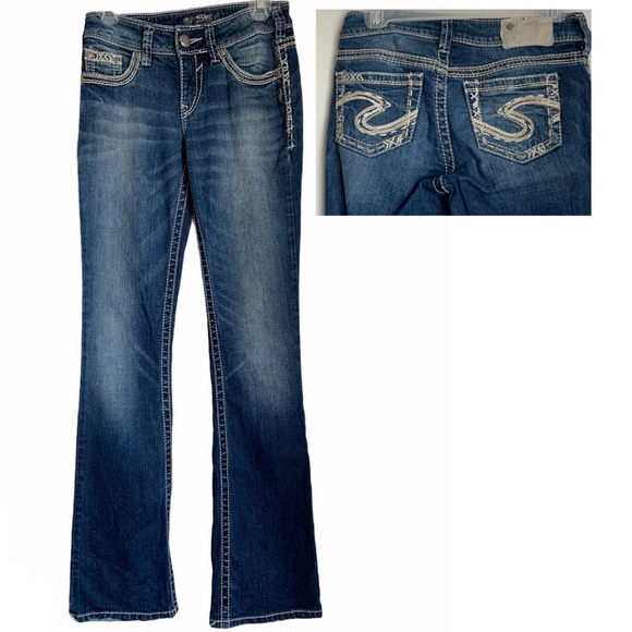 Silver Jeans Suki Jeans 26 Thick Stitch Bootcut 26x34 Worn Wash